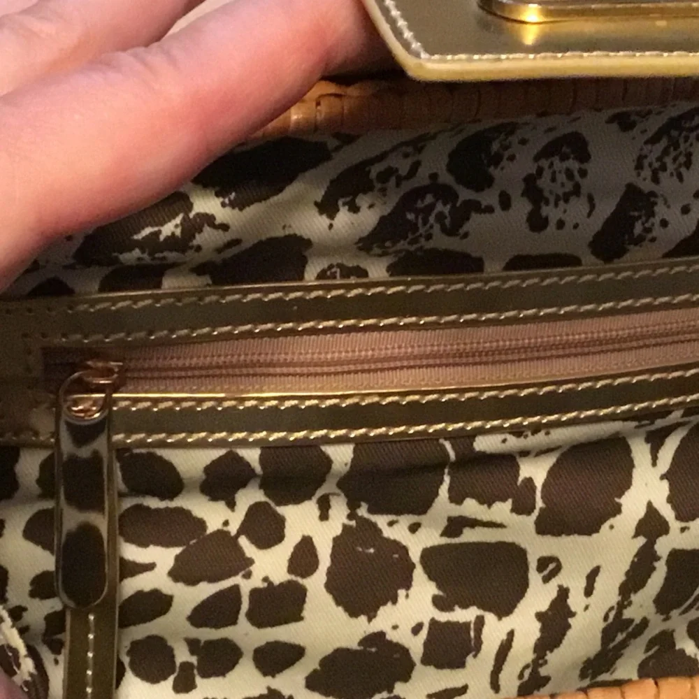 Monsac Wicker & Gold Patent Leather Shoulder/Crossbody Bag